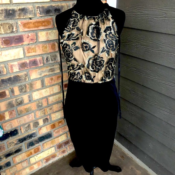 Badgley Mischka Dresses & Skirts - Badgley Mischka gold & black velvet dress sz 2 NWT